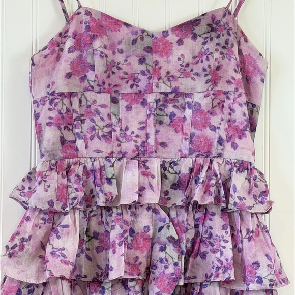 Bardot Adeli Lilac Floral Ruffle Mini Dress Size 4 / Small - Picture 8 of 13